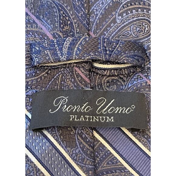 Pronto Uomo Platinum Blue Purple Hand Made 100% Silk Mens Neck Tie Made In China - Picture 8 of 9